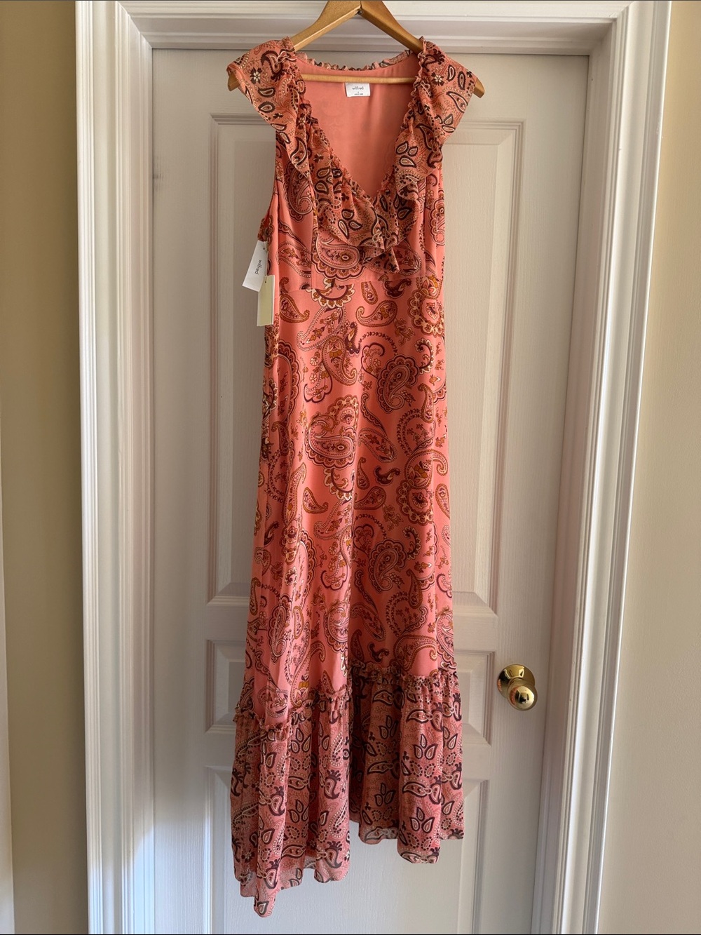 Wilfred Coral Paisley Ruffle Maxi Dress
